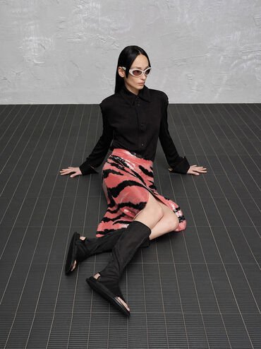 Loren Mesh Cut-Out Boot Sandals, Black Textured, hi-res