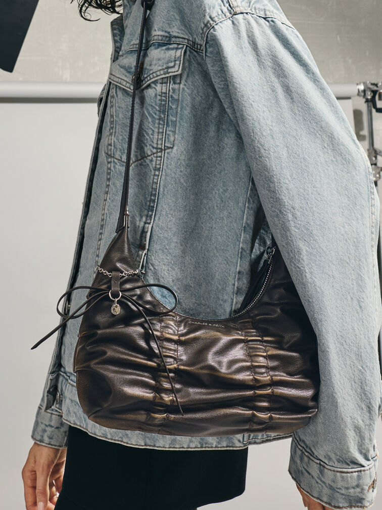 Kadee Ruched Bow-Charm Hobo Bag, Burnished Brown, hi-res