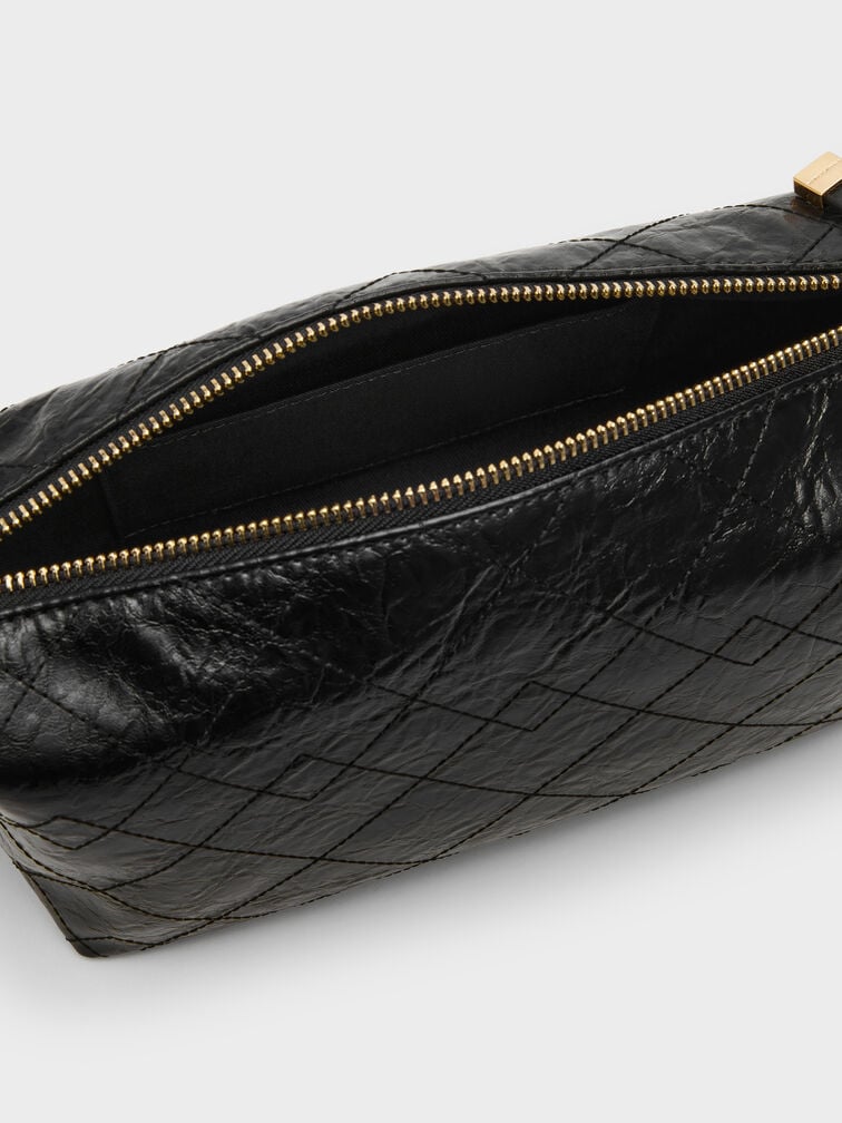 Duo Quilted Shoulder Bag, Black, hi-res