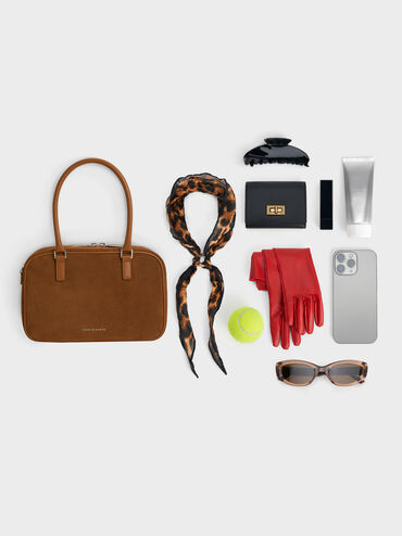 Sianna Recycled Suede Bowling Bag, Sienna Brown, hi-res