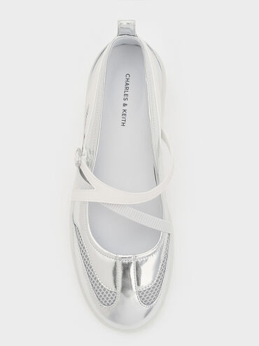 Tiggy Metallic Mesh Two-Tone Ballet Sneakers, Silver, hi-res