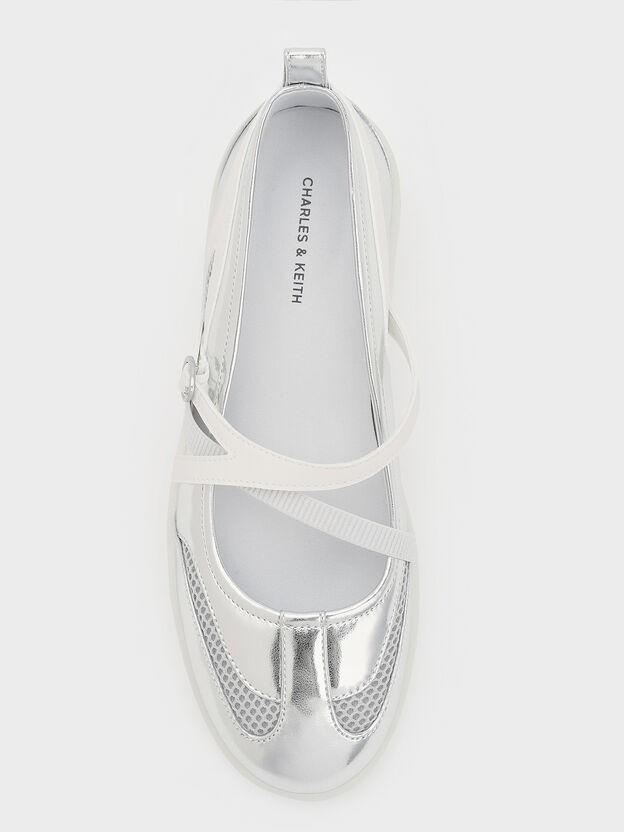 Tiggy Metallic Mesh Two-Tone Ballet Sneakers, Silver, hi-res