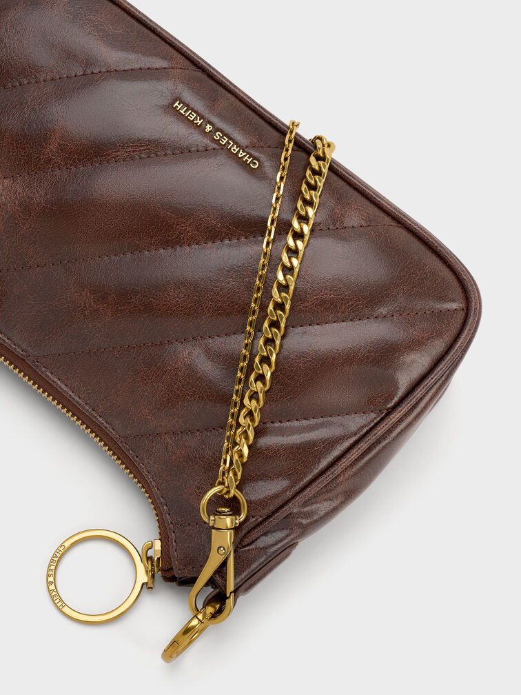 Philomena Crinkle-Effect Chain-Strap Crossbody Bag, Distressed Coffee, hi-res