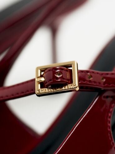 Wynn Patent Buckled Sculptural-Heel Slingback Pumps, Red, hi-res