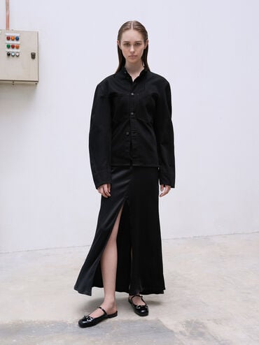 Metallic-Accent Flat Mules, Black Box, hi-res