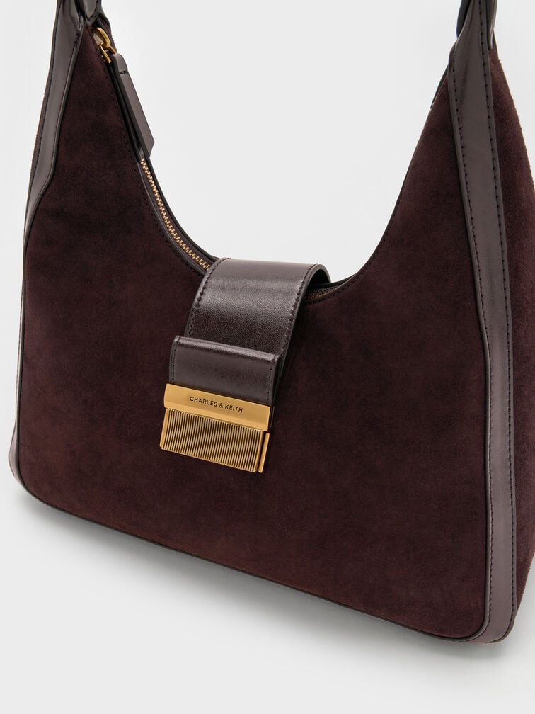 Charlot Recycled Suede Hobo Bag, Espresso Brown, hi-res