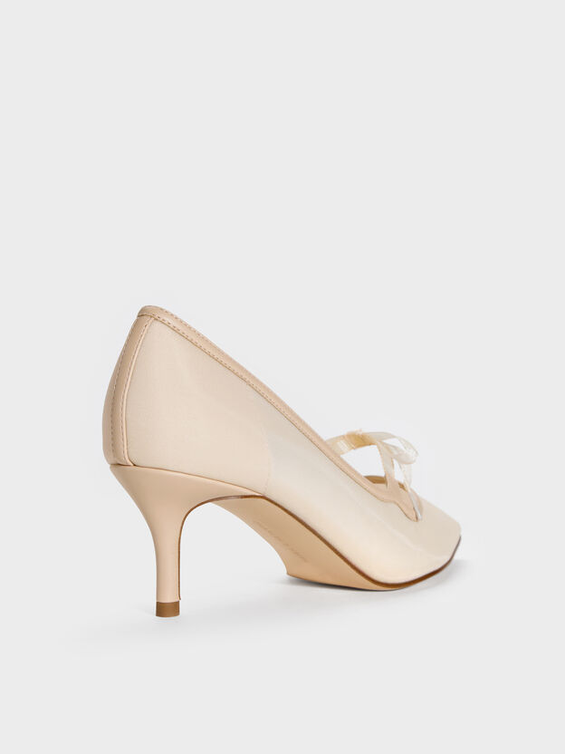 Venetia Mesh Bow Pointed Pumps, Nude, hi-res