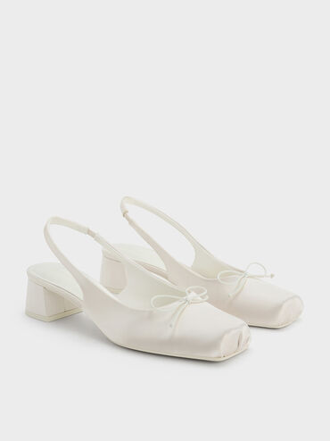 Sadira Satin Bow Square-Toe Slingback Pumps, Chalk, hi-res