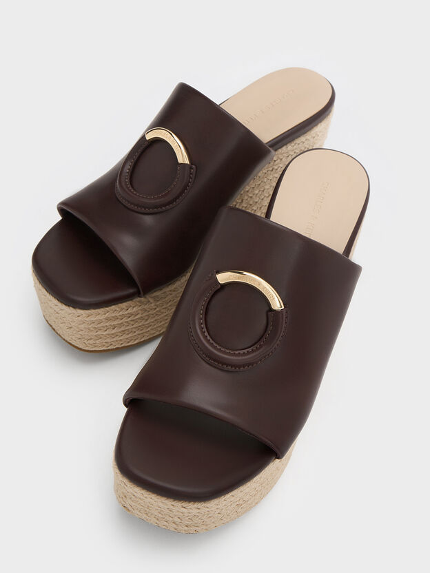 Metallic-Accent Espadrille Wedges, Maroon, hi-res