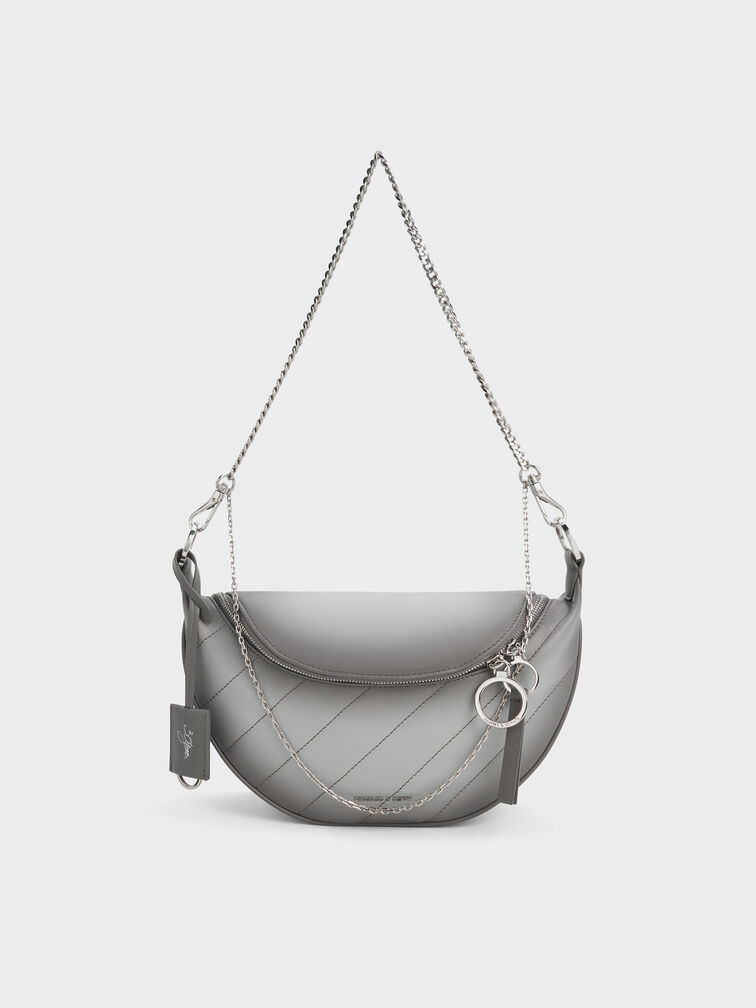 Philomena Half-Moon Crossbody Bag, Grey, hi-res