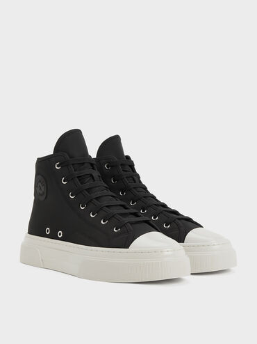 Kay Nylon Two-Tone High-Top Sneakers, Black Textured, hi-res