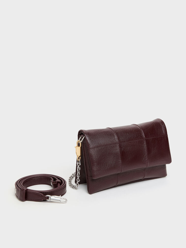Delfina Quilted Wallet On Chain, Wineberry Red, hi-res
