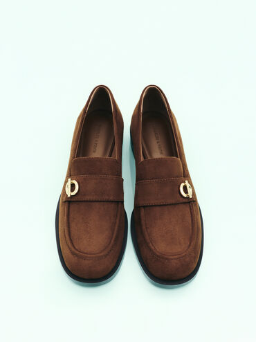 Marley Faux Suede Metallic-Accent Loafers, Cognac, hi-res