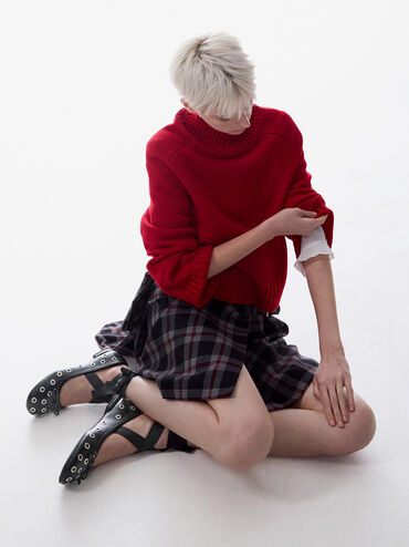 Margot Grommet Tie-Around Ballet Flats, Black, hi-res