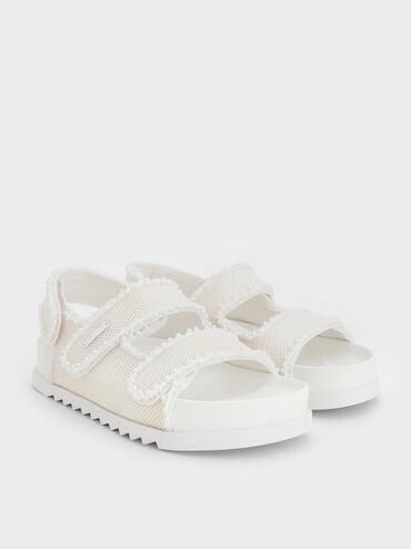 Mesh Pearl-Embellished Flatform Sandals, White, hi-res