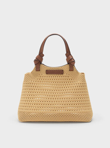Mini Ida Knitted Tote Bag, Beige, hi-res