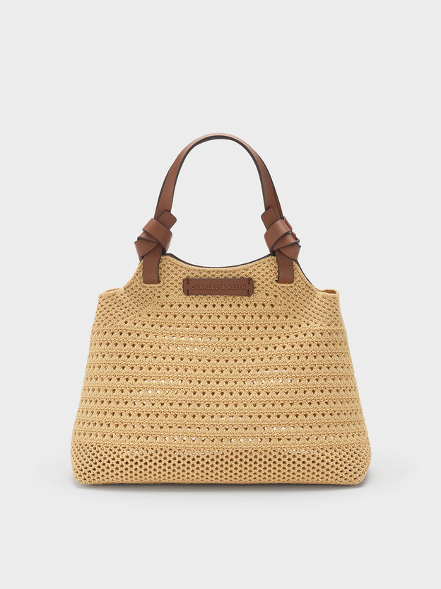Mini Ida Knitted Tote Bag, Beige, hi-res
