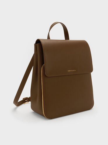 Octavia Front-Flap Backpack, Dark Brown, hi-res
