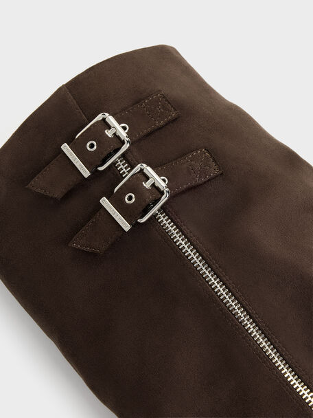 Barron Faux Suede Platform Knee-High Boots, Dark Brown Textured, hi-res
