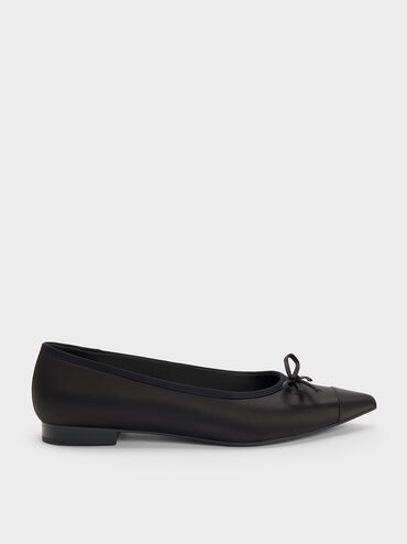 Briella Satin Cap-Toe Flats, Black Textured, hi-res