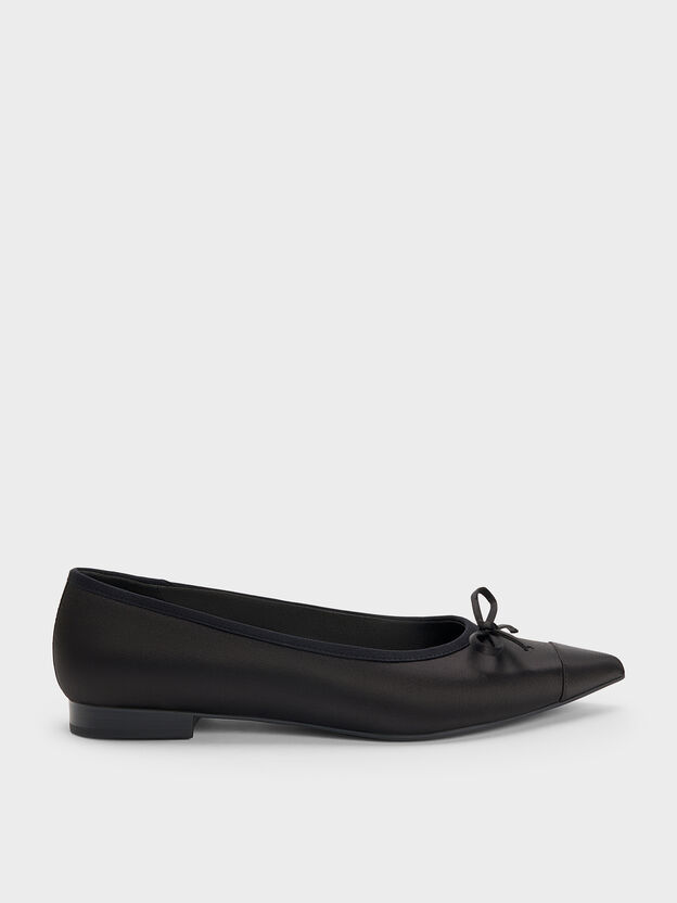 Briella Satin Cap-Toe Flats, Black Textured, hi-res