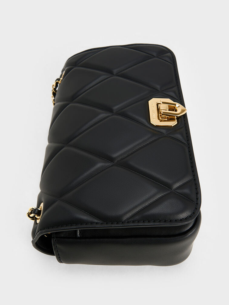 Arwen Diamond-Quilt Braided-Strap Shoulder Bag, Black, hi-res