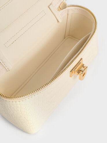 Arwen Croc-Effect Top Handle Vanity Bag, Cream, hi-res