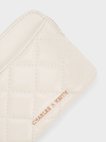 Alva Quilted Top-Zip Card Holder, Cream, hi-res