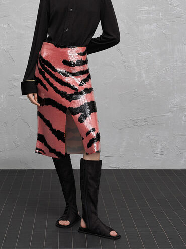 Loren Mesh Cut-Out Boot Sandals, Black Textured, hi-res