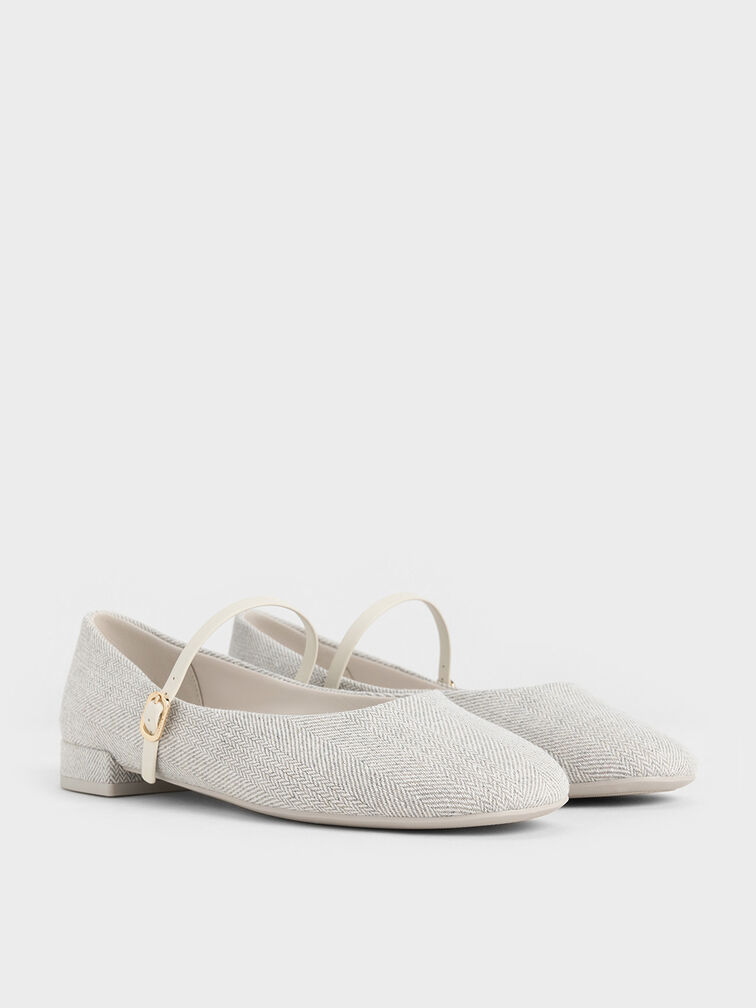 Gertrude Tweed Round-Toe Mary Janes, Light Grey, hi-res