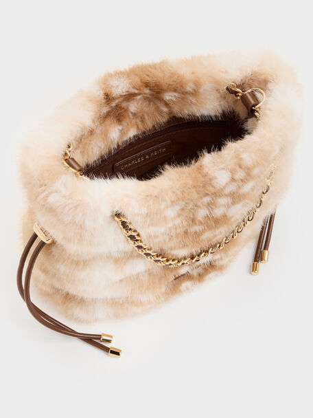 Arya Furry Deer-Print Braided-Chain Crossbody Bag, Animal Print Brown, hi-res