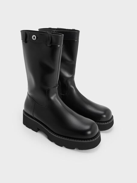 Side-Zip Lug-Sole Calf Boots, Black, hi-res