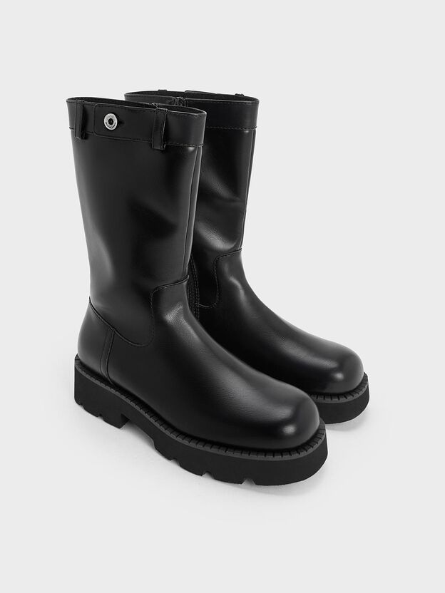 Side-Zip Lug-Sole Calf Boots, Black, hi-res