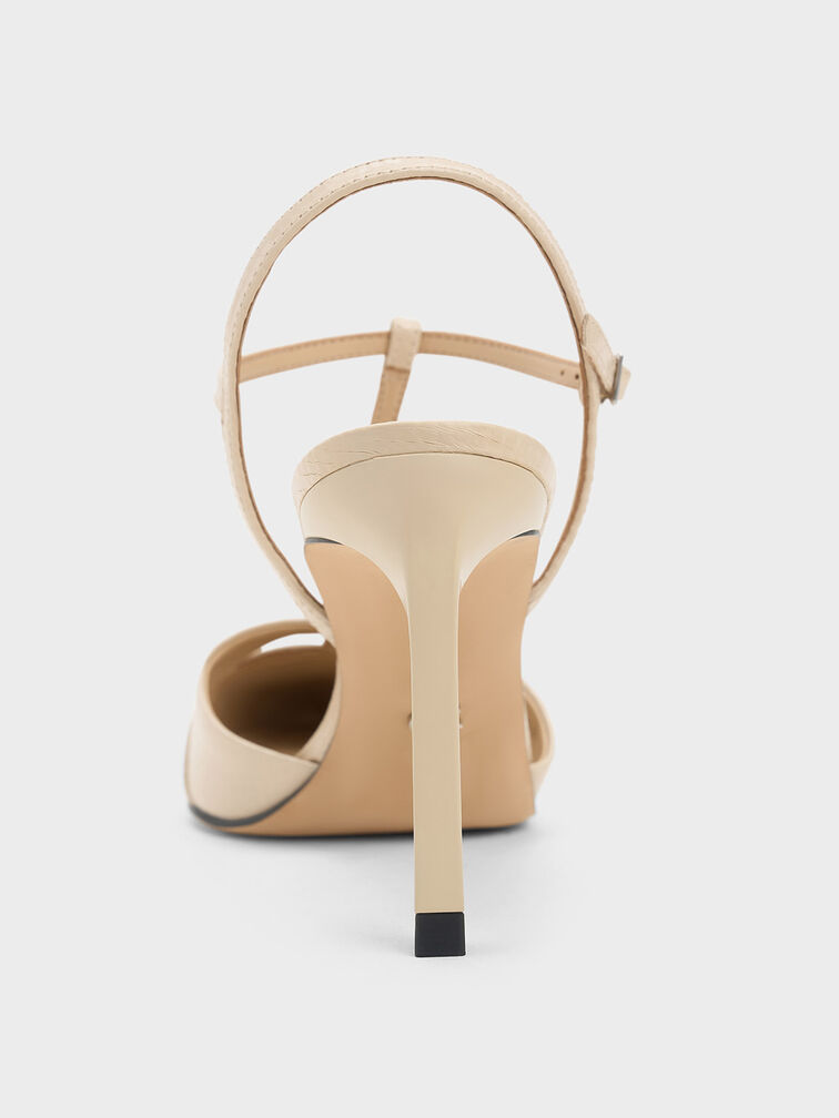 Leather Snake-Print T-Bar Pointed-Toe Pumps, Animal Print Sand, hi-res