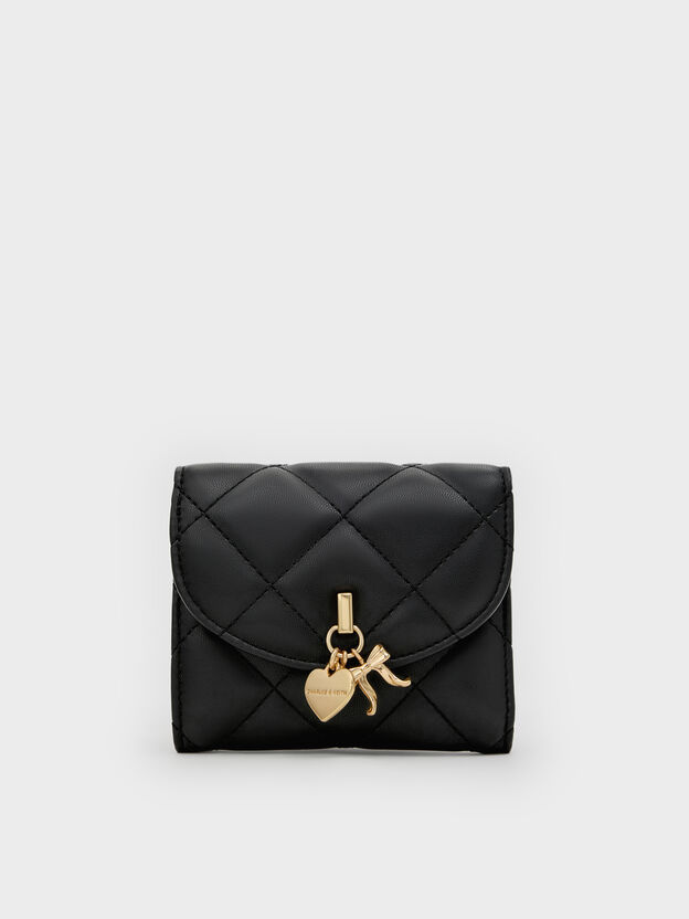 Arrietty Quilted Curved-Flap Wallet, Black, hi-res