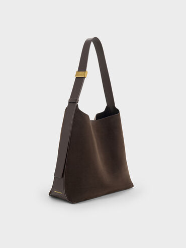 Edna Recycled Suede Tote Bag, Espresso Brown, hi-res