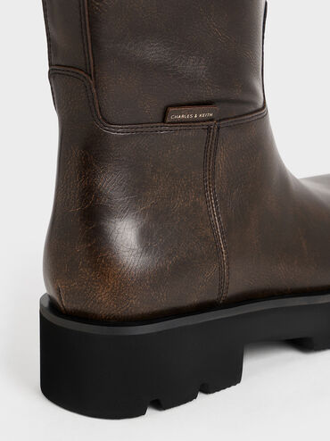 Double Pull-Tab Calf Boots, Dark Brown, hi-res