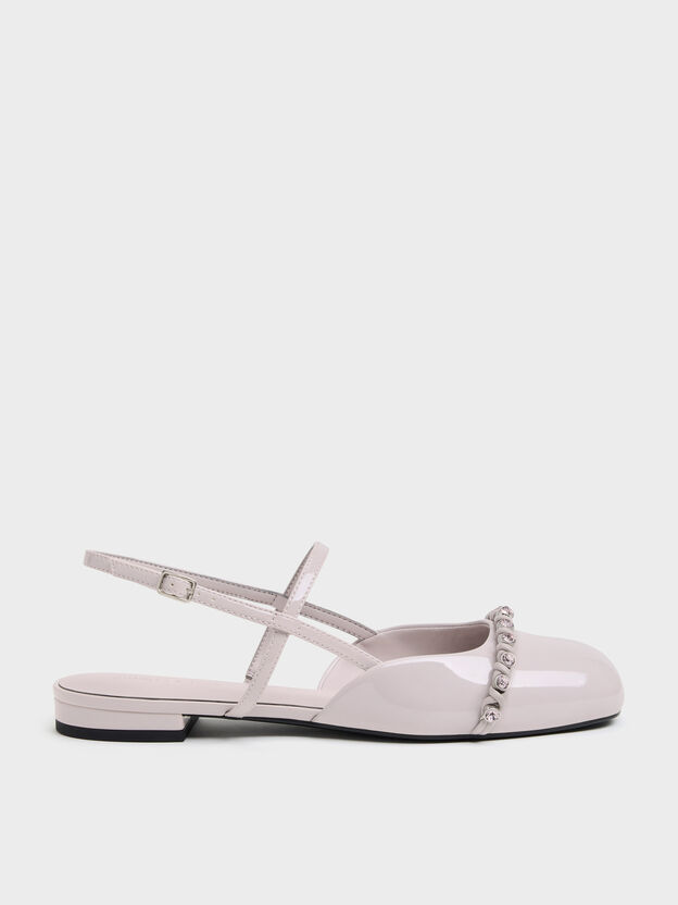 Patent Crystal Slingback Flats, Lilac, hi-res