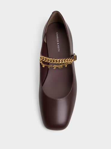 Double-Chain Charm Mary Jane Flats, Burgundy, hi-res