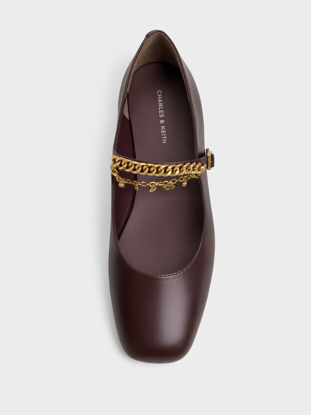 Double-Chain Charm Mary Jane Flats, Burgundy, hi-res