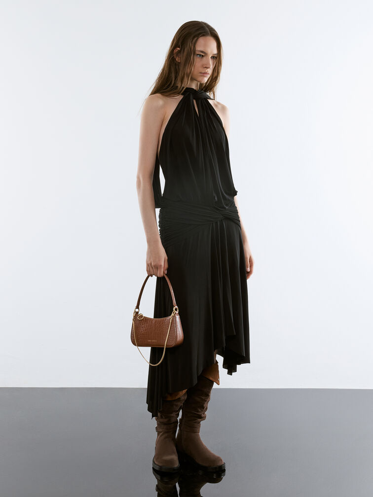 Elspeth Croc-Effect Chain-Link Shoulder Bag, Chocolate Croco, hi-res