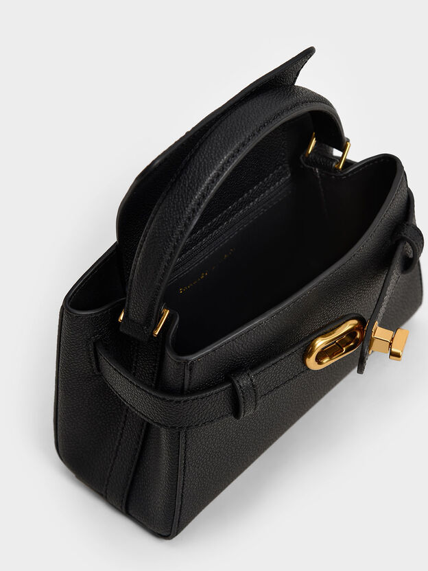 Aubrielle Belted Top Handle Bag, Black, hi-res