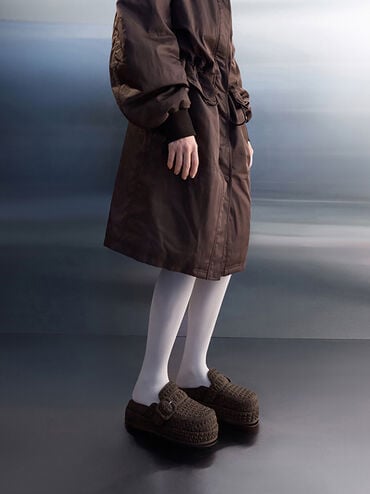 Loren Textured Flatform Mules, Dark Brown, hi-res