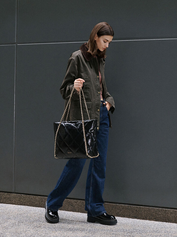 Apfra Quilted Chain-Embellished Tote Bag, Black, hi-res