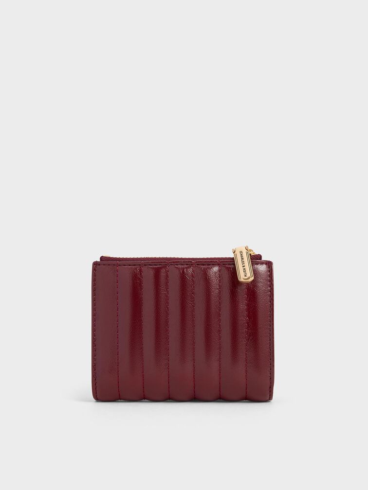 Donna Crinkle-Effect Panelled Top-Zip Wallet, Burgundy, hi-res