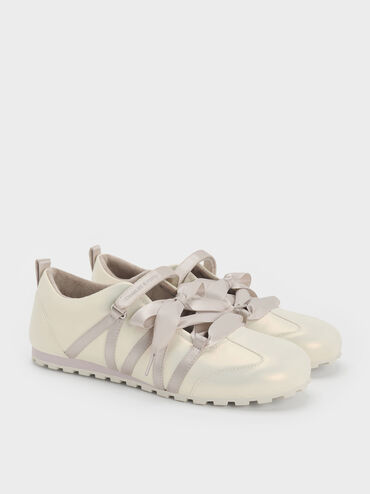 Silko Pearlescent Satin-Lace Ballet Sneakers, Chalk, hi-res