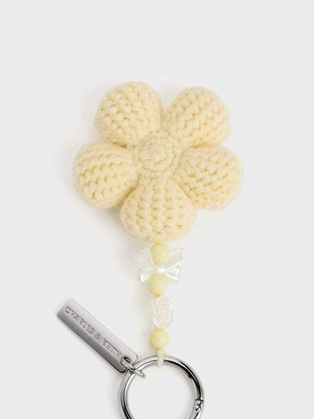 Crochet-Flower Beaded Charm, Butter Yellow, hi-res