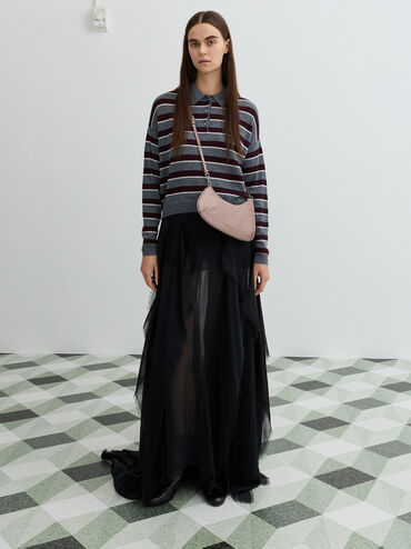 Dion Satin Chain-Handle Asymmetric Shoulder Bag, Blushed Mauve, hi-res