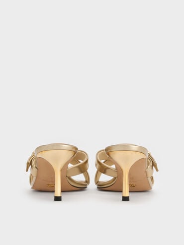 Cody Metallic Leather Crossover-Strap Heeled Sandals, Gold, hi-res
