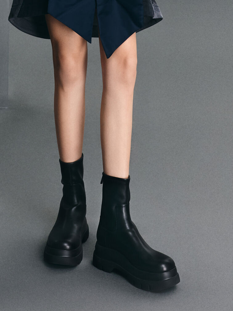 Leoi Back-Zip Chunky Ankle Boots, Black, hi-res